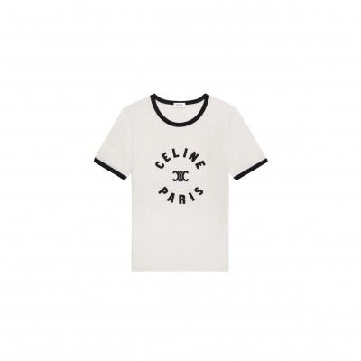 CELINE TRIOMPHE T-SHIRT IN COTTON JERSEY CREAM BLACK 2X14O671Q.01CB